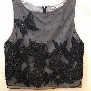 Alice + Olivia Embroidered Butterfly Crop Top